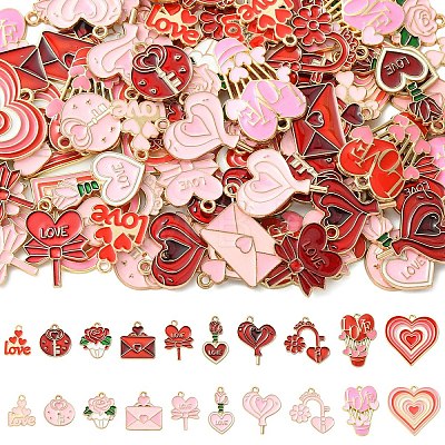 40Pcs 10 Styles Valentine's Day Theme Alloy Enamel Pendants ENAM-YW0008-63A-1