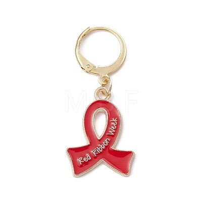 AIDS Awareness Ribbon Alloy Enamel Pendant Locking Stitch Markers HJEW-JM01418-1