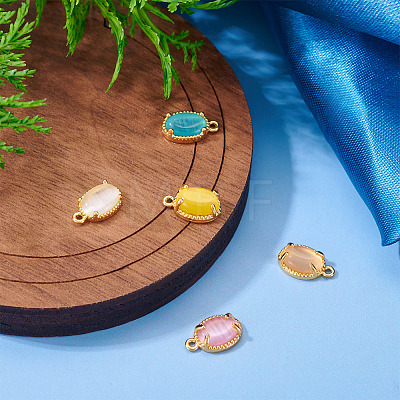 5Pcs 5 Colors Oval Brass Charms KK-TADJ0001-14-1