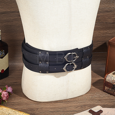 Vintage PU Leather & Alloy Viking Chain Belts for Men AJEW-WH0077-132A-1