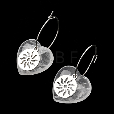 Natural Quartz Crystal & 304 Stainless Steel Hoop Earrings for Women EJEW-G475-01P-01-1