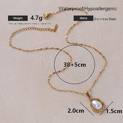Vintage Stainless Steel & Imitation Pearl Teardrop Pendant Necklaces for Women ZZ4514-1