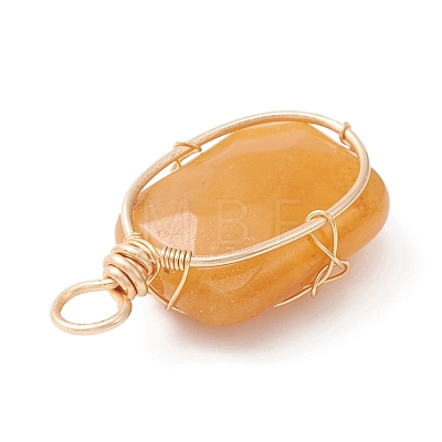 Natural Yellow Jade Copper Wire Wrapped Pendants PALLOY-JF02131-02-1