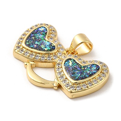 Rack Plating Brass Micro Pave Cubic Zirconia with Synthetic Opal Pendants KK-D088-36G-1