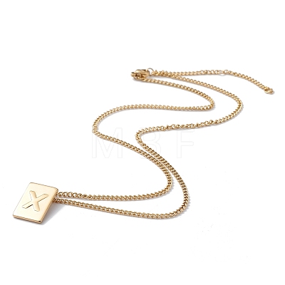 Titanium Steel Initial Letter Rectangle Pendant Necklace for Men Women NJEW-E090-01G-24-1