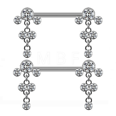 Brass Micro Pave Clear Cubic Zirconia Flat Round Nipple Barbells WG21F93-01-1