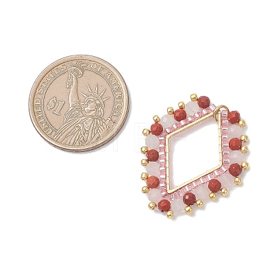 Natural Red Jasper & Rose Quartz Faceted Round and Glass Seed Beaded Pendants PALLOY-MZ01167-02-1