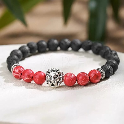 Natural Lava Rock & Shoushan Stone Round Beads Stretch Bracelets IP1472-2-1