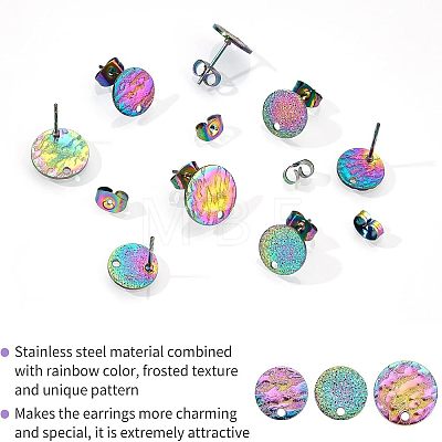 Unicraftale 30Pcs 3 Style Ion Plating(IP) 304 Stainless Steel Stud Earring Findings STAS-UN0027-96-1