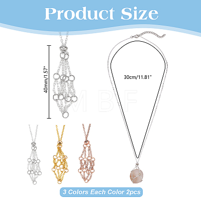 6Pcs 3 Colors Brass Chains Macrame Pouch Necklaces NJEW-AR00001-1