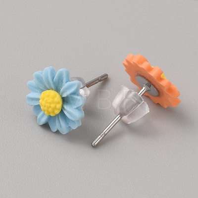 6Pcs 6 Colors Sunflower Porcelain Stud Earrings X1-EJEW-TAC0001-05-1