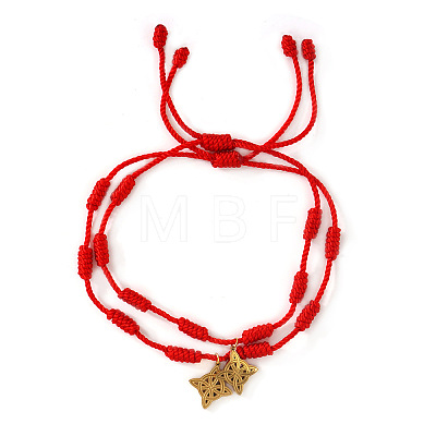 Handmade Red String Braided Bracelet Sets with Stainless Steel Chinese Knot Charms NM6573-3-1