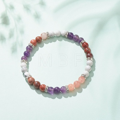 Natural Amethyst & Gemstone Round Beaded Bracelet for Women BJEW-JB08336-03-1