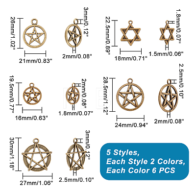   60Pcs 10 Style Tibetan Style Alloy Pendants FIND-PH0009-15-1