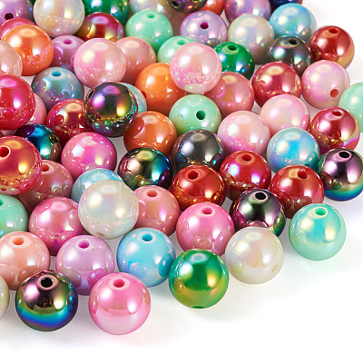 50Pcs UV Plating Rainbow Iridescent Acrylic Beads PACR-FP0001-05-1