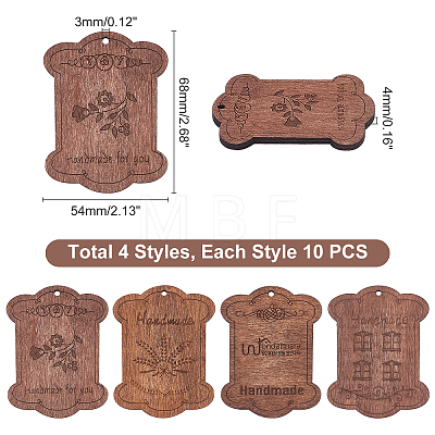 40Pcs 4 Style Dyed Rectangle Wood Pendants WOOD-PH0001-53-1