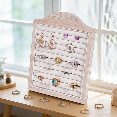 Wooden Photo Frame Shaped Ring Display Easels RDIS-WH0032-008A-1
