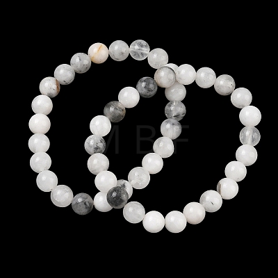 Natural Tourmalinated Quartz Round Beaded Stretch Bracelets GG-CBA12F1-02A-11-1