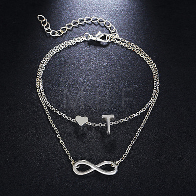 Alloy Infinity Heart Initial Charm Double Layer Anklets for Women FS-WG74AE6-20-1