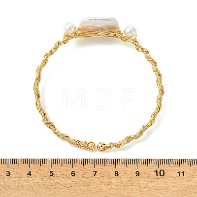 Twisted Wire Wrapped Natural Baroque Keshi Pearl Cuff Bangles for Women BJEW-JB13961-1