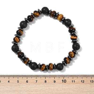 Tiger Eye with Hematite Partition and Lava Beaded Stretch Bracelets for Women Men BJEW-Q031-02A-1