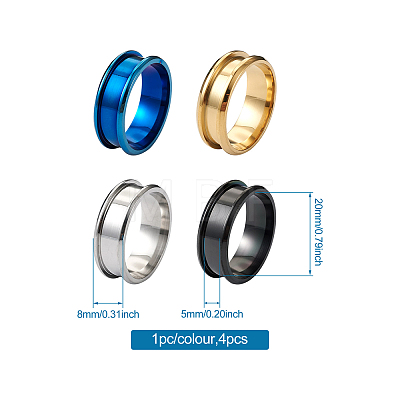 4 Colors Stainless Steel Grooved Finger Ring Settings STAS-TA0001-26D-1