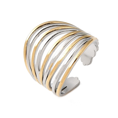 Multi-layer 304 Stainless Steel Cuff Open Rings RJEW-P192-07A-1