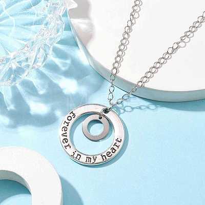 201 Stainless Steel and Alloy Round with Word Forest In My Heart Pendants Necklace NJEW-JN04697-01-1