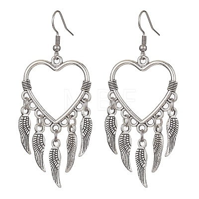 Tibetan Style Alloy Heart Woven Net Chandelier Earrings EJEW-JE05424-02-1