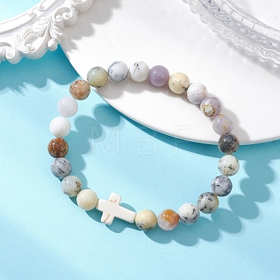 Natural African Opal & Synthetic Turquoise Beaded Stretch Bracelets for Women Men BJEW-JB13313-1