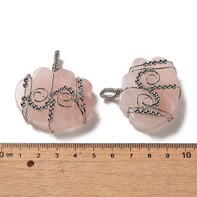 Natural Rose Quartz Copper Wire Wrapped Pendants G-K338-07P-03-1