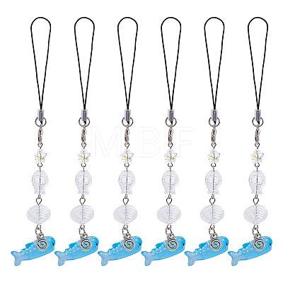 6Pcs Glass & Alloy & Resin Mobile Straps HJEW-FH00310-1