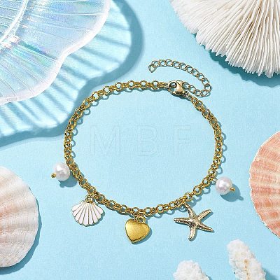 Natural Pearl & Iron Rolo Chain Bracelets BJEW-JB10364-1