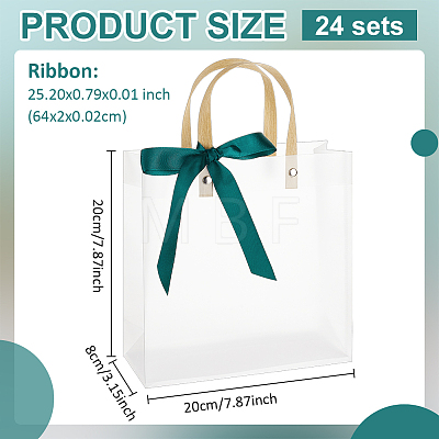Transparent Frosted PVC Plastic Gift Tote Bags with Green Ribbon ABAG-WH0048-68B-1