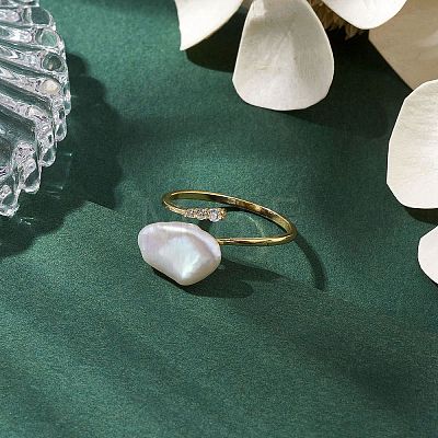 Oval Natural Pearl Finger Rings RJEW-P113-14G-1