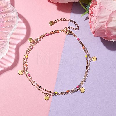 304 Stainless Steel Enamel Link Chains Anklets AJEW-AN00589-01-1