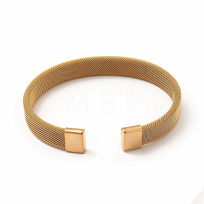 304 Stainless Steel Flat Mesh Chains Shape Open Cuff Bangle for Women BJEW-C0033-06G-1