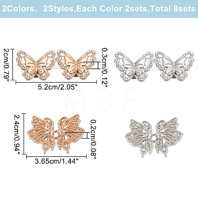 WADORN 8 Sets 4 Styles Butterfly Alloy Adjustable Jean Button Pins DIY-WR0003-44-1