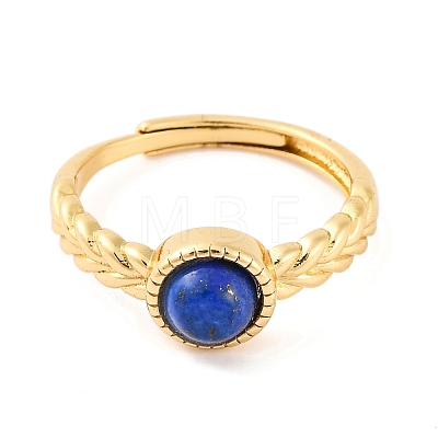 Round Natural Lapis Lazuli Adjustable Rings RJEW-Q817-03G-07-1