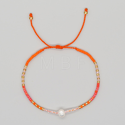 Bohemian Style Glass Seed Bead & Imitation Pearl Beads Braided Bead Bracelets JJ7327-12-1