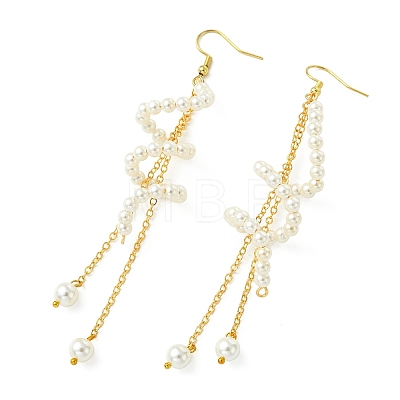 Shell Pearl Beads & Brass Cable Chains Dangle Earrings for Women EJEW-JE07326-1