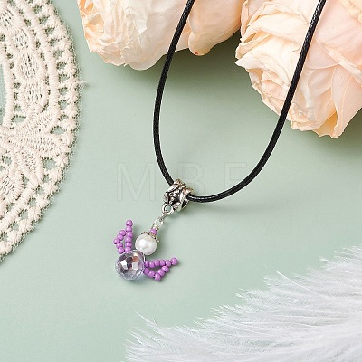 Glass Seed Beads & Glass Pearl Angel Pendant Necklaces NJEW-MZ00056-03-1