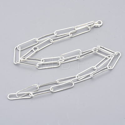 Brass Flat Oval Paperclip Chain Necklace Making MAK-S072-08B-S-1