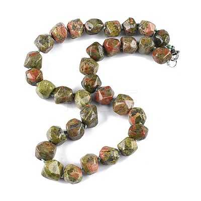 Natural Unakite Nuggets Beaded Necklaces for Women Men NJEW-K388-01U-1