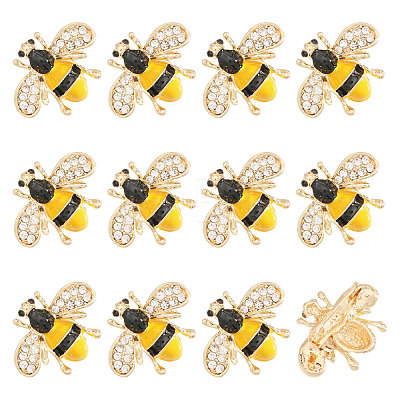12Pcs Bees Iron Rhinestone Lapel Pin Brooches JEWB-CA0001-78-1