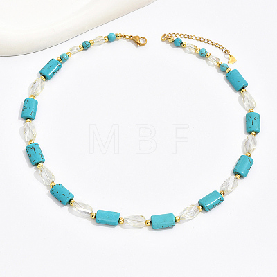 Bohemian Style Handmade Rectangle Synthetic Turquoise & Faceted Teardrop Glass Beaded Necklaces for Women's Date Gift TF2748-1