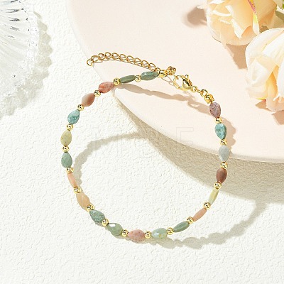 Teardrop Natural Alashan Agate & Brass Beaded Bracelets for Women BJEW-JB13960-02-1