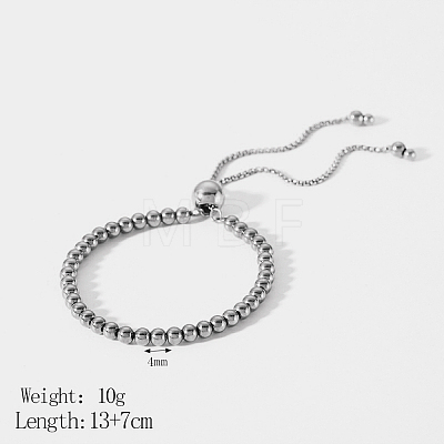 Adjustable Stainless Steel Round Beads Slider Bracelets NC9916-2-1