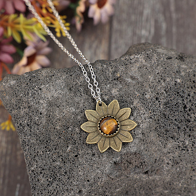 Alloy with Tiger Eye Flower Pendant Necklaces for Women FS-WGB1948-01-1
