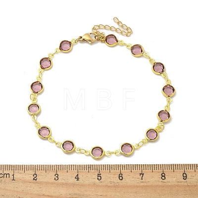 304 Stainless Steel Flat Round Acrylic Rhinestone Cup Chain Anklets for Women AJEW-B031-02G-01-1